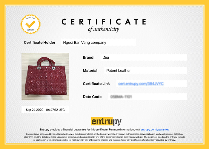 Entrupy - To verify an Entrupy certificate, these are the