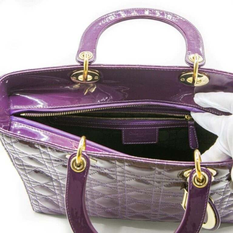 Christian Dior Purple Patent Leather Large Lady Dior Bag