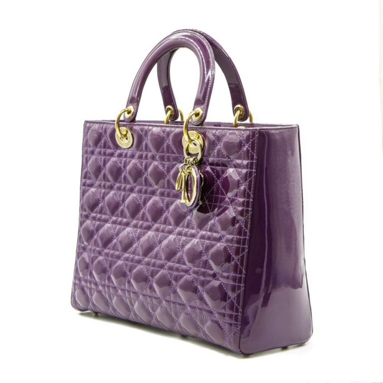 Christian Dior Purple Patent Leather Large Lady Dior Bag