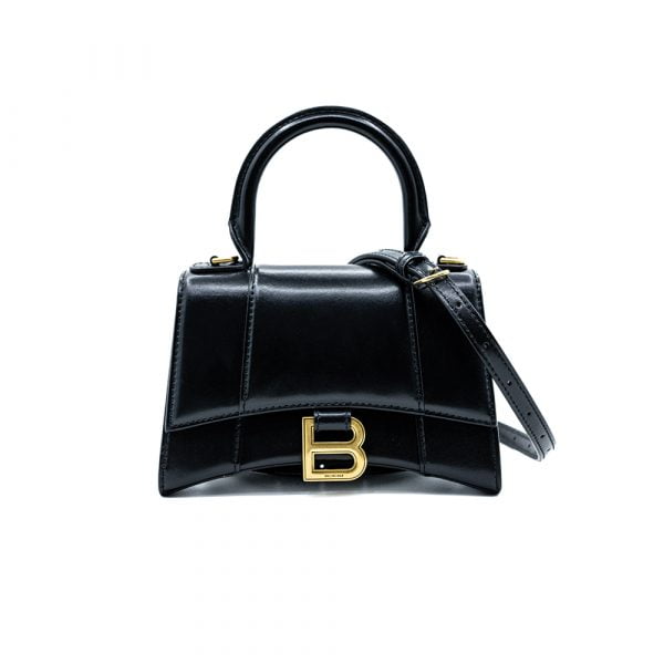 Balenciaga Top Handle Bag XS Hourglass In Black Leather BLA02