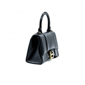 Balenciaga Top Handle Bag XS Hourglass In Black Leather BLA02