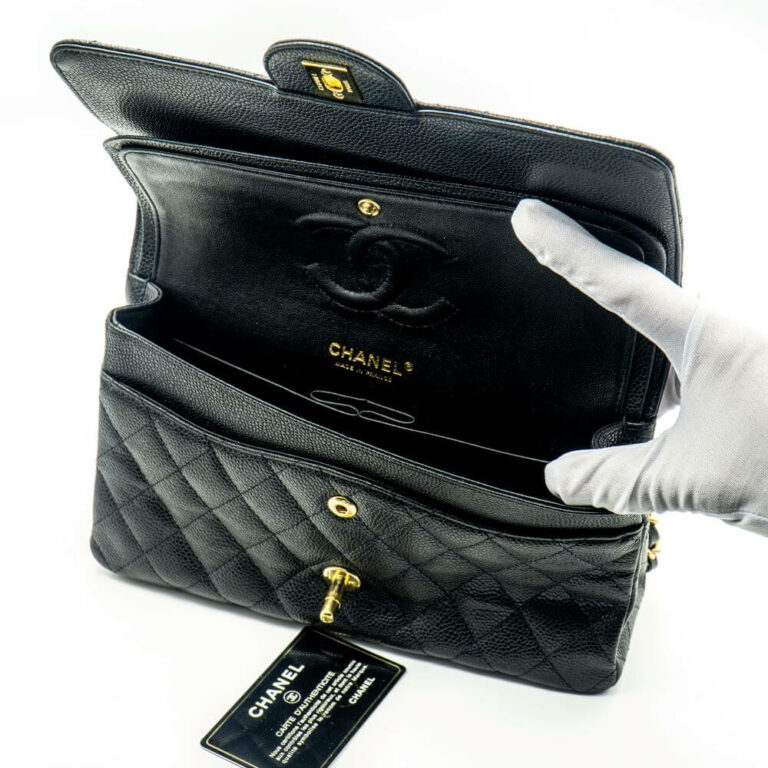 Chanel Classic Medium Double Flap Bag Black Caviar C06