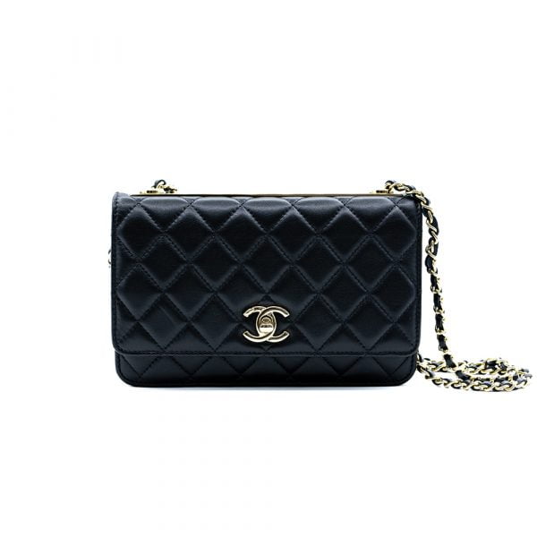 Chanel Timeless Wallet On Chain Trendy Woc Black Leather Cross Body Bag C09