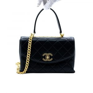 Chanel Women Flap Bag with Top Handle in Lambskin-Black C17
