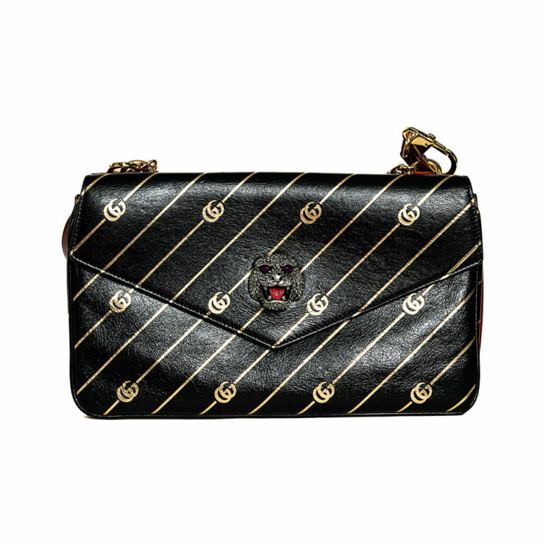 Túi xách Gucci Black Broadway Animalier GG Archive Leather Envelope Handbag G00029