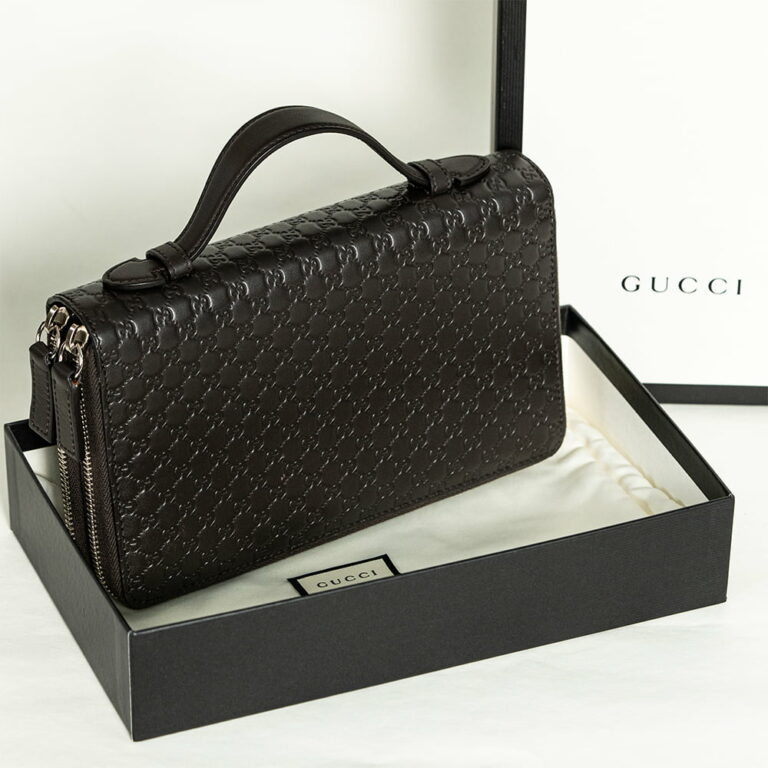 Túi xách Gucci Dark Brown Leather Gg Guccissima Double Zip Travel Wallet G00030