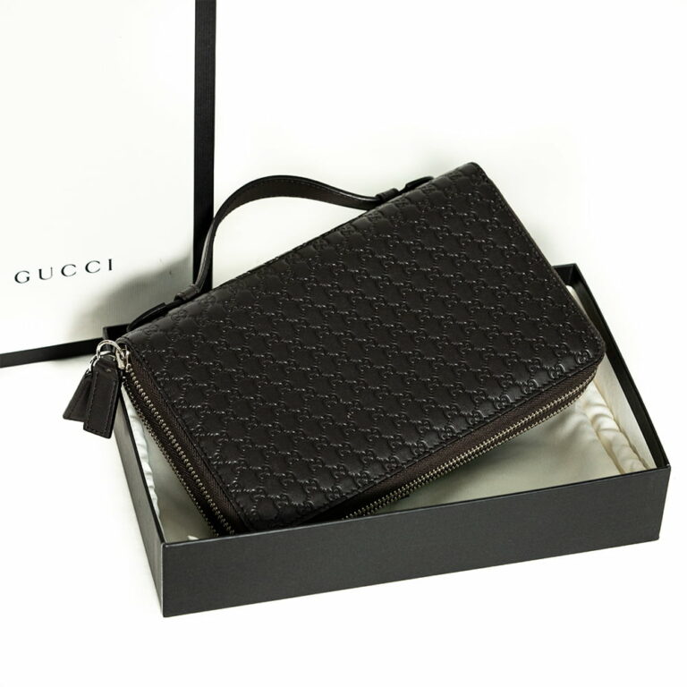 Túi xách Gucci Dark Brown Leather Gg Guccissima Double Zip Travel Wallet G00030