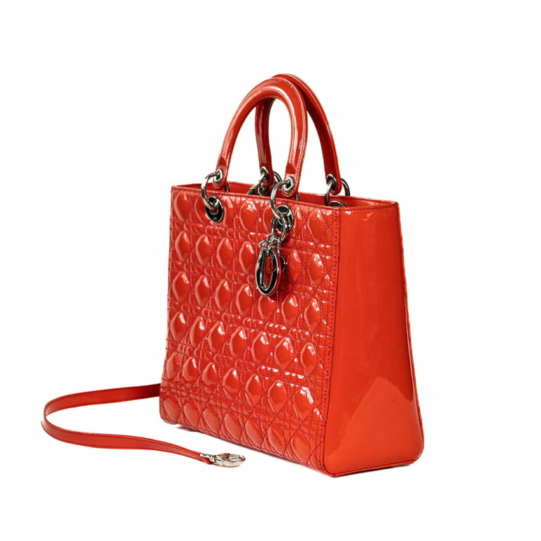 Túi xách Dior Crimson Red Cannage Patent Leather Large Lady Tote Di00025