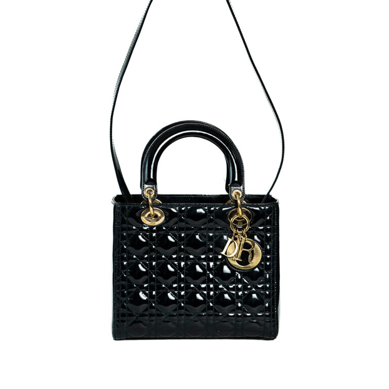 Túi xách Medium Lady Dior Bag Black Patent Cannage Calfskin Di00026