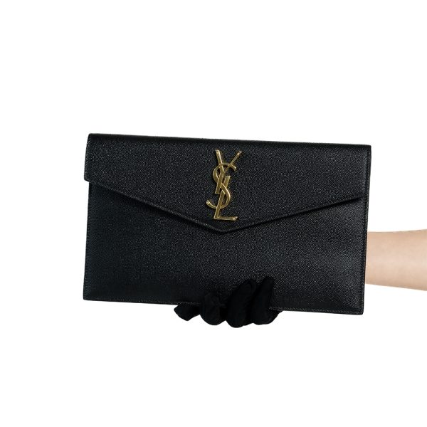 YSL Yves Saint Laurent Uptown Pouch In Grain De Poudre Embossed Black Leather YSL05