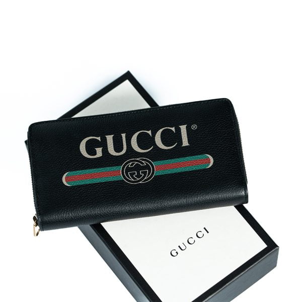 Gucci Print Leather Zip Around Wallet Black G00044