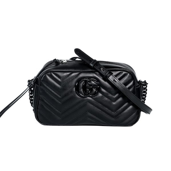 Black Leather GG Marmont Matelassé Mini Bag G00053