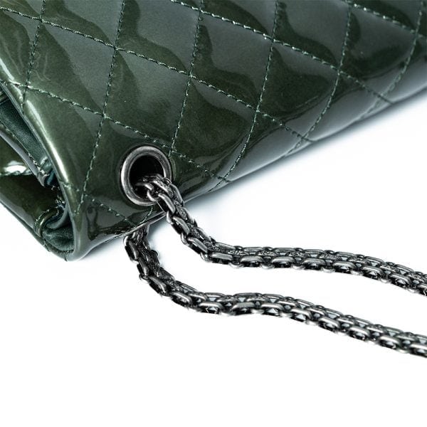 Chanel Classic Patent Màu Xanh Khóa Bạc C29