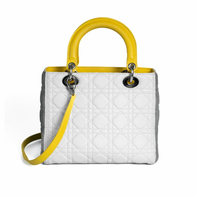 Lady Dior Tricolor Medium Baby Blue Grey and Yellow Di00034