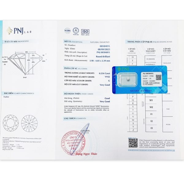 Kim cương 3.98 - 4.03 VVS2-G BLU2321413