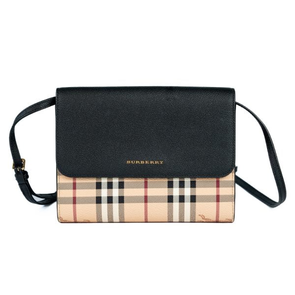 Burberry Small Loxley Haymarket Knight Check Coated Canvas Crossbody Black BB0012