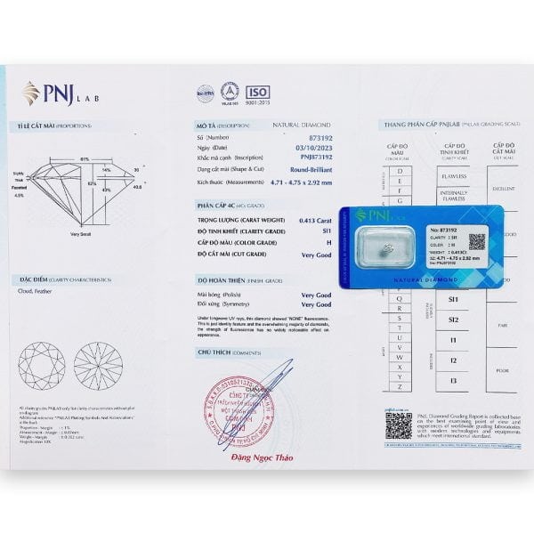 Kim cương 4.71 - 4.75 SI1-H TAH2326128