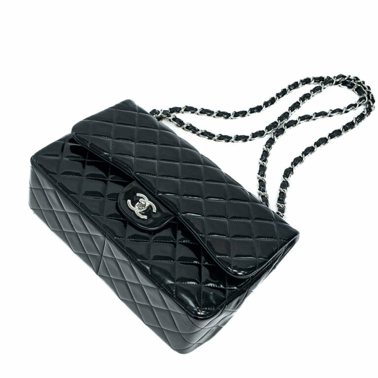 Chanel Black Patent Quilted Jumbo Double Flap Bag BIT2333565
