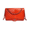 Chanel Coral Quilted Patent Leather Chevron Jumbo Classic Flap Bag CAS2336091