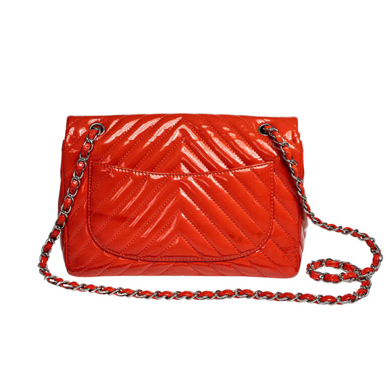 Chanel Coral Quilted Patent Leather Chevron Jumbo Classic Flap Bag CAS2336091