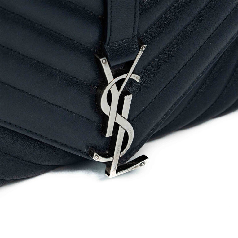 YSL Black Chevron Quilted Leather Monogram Large College Bag