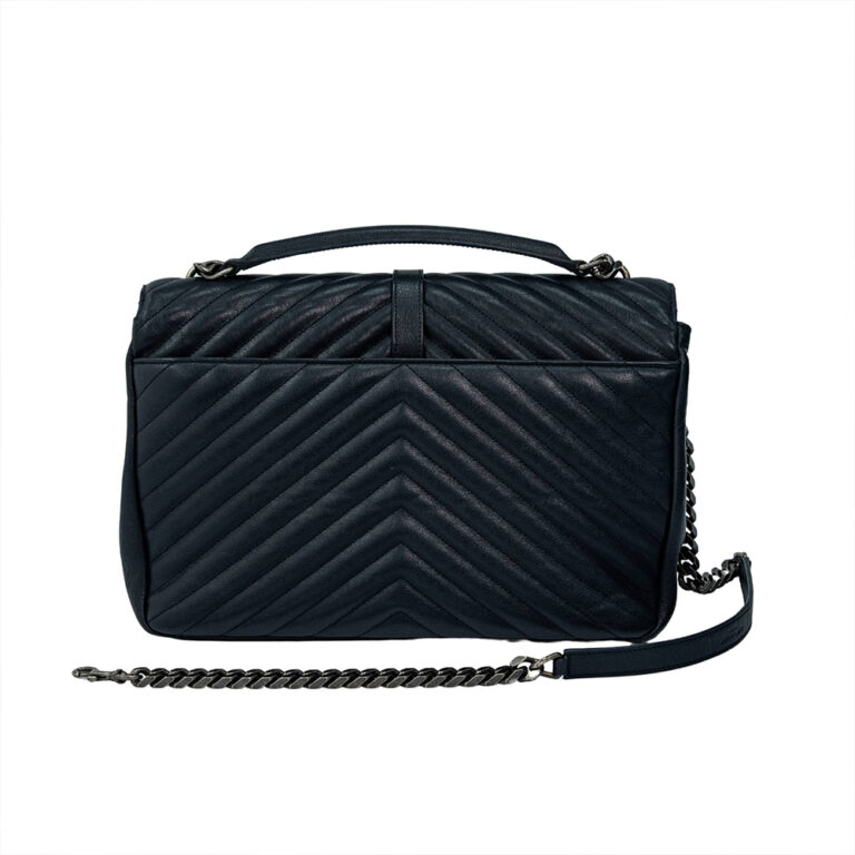YSL Black Chevron Quilted Leather Monogram Large College Bag