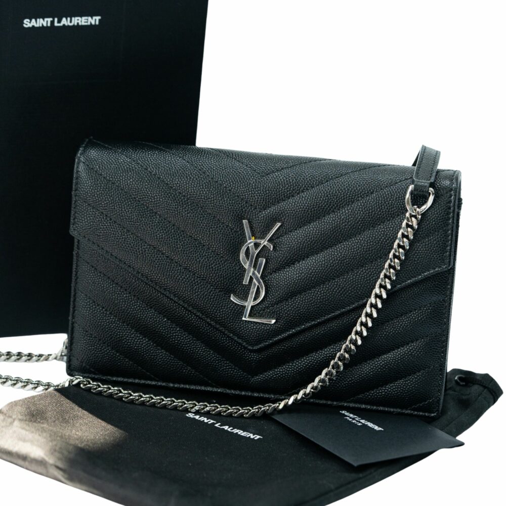 Túi Đeo Chéo Nữ YSL Wallet On Chain Silver