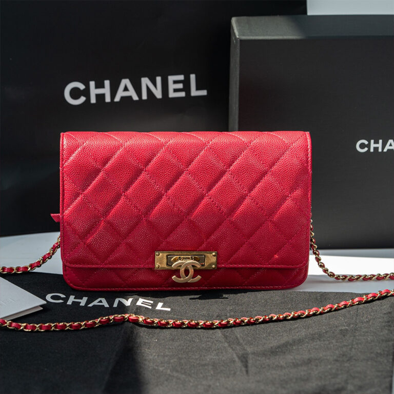 Túi xách Chanel Woc Caviar màu hồng khoá Gold size 19