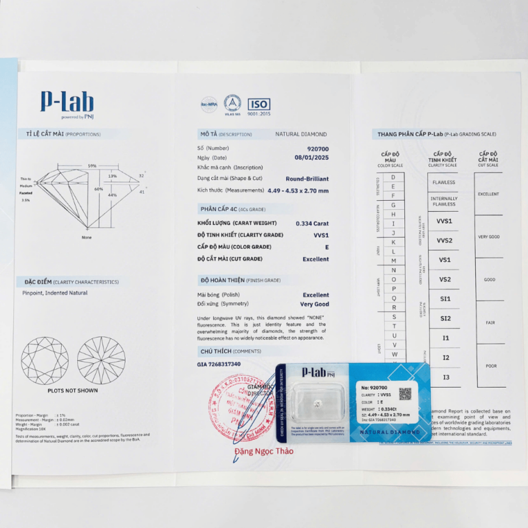 Kim cương viên 4,49 - 4,53 E VVS1 P-LAB QTP2448698