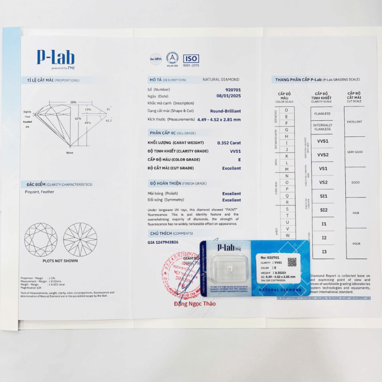 Kim cương viên 4,49 - 4,52 E VVS1 P-LAB QTP2448697