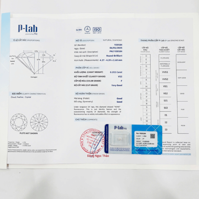 Kim cương viên 4,37 - 4,39 F VS2 P-LAB BHU2447667