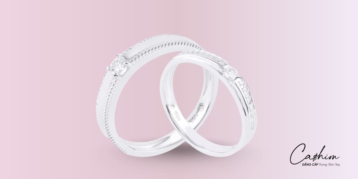 Ảnh: Nhẫn cưới kim cương vàng trắng tinh giản NNA.NT1T30NA416 - NNU.NT1T25NU416