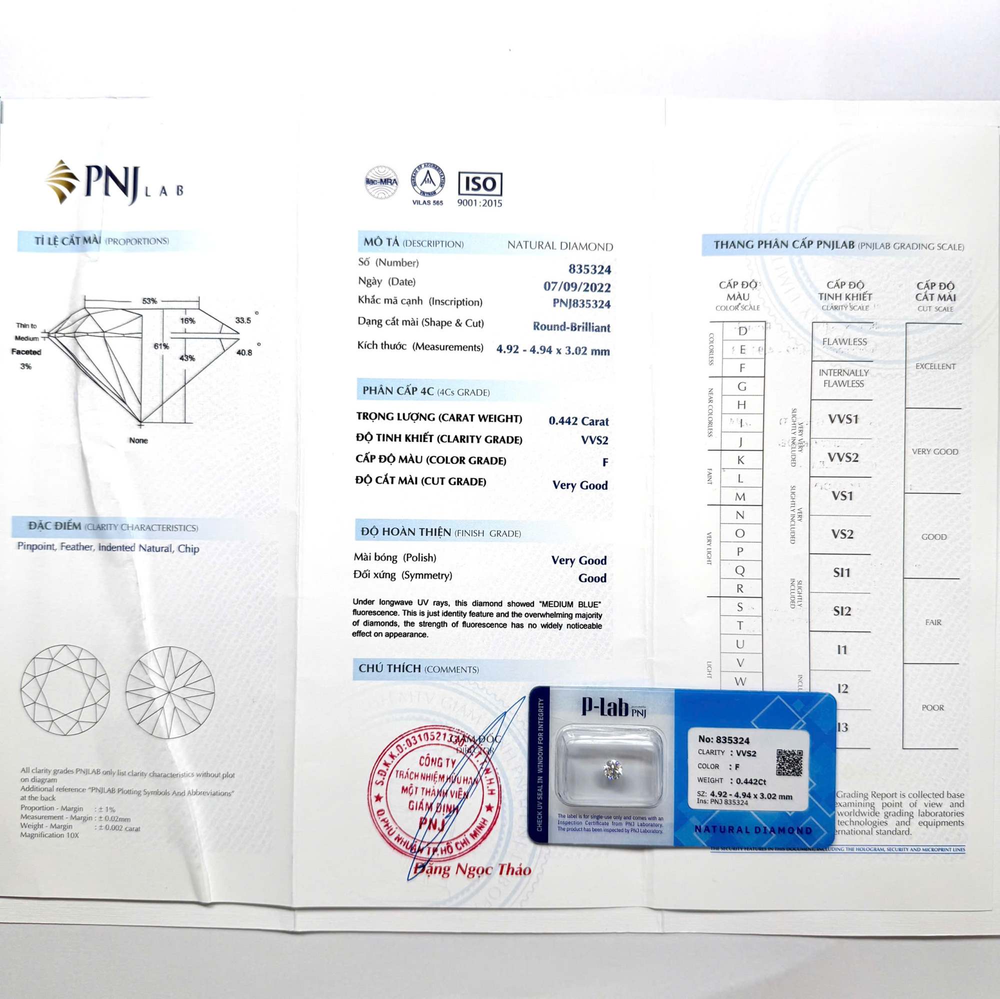 Kim cương viên 4.92 - 4.94 F VVS2 P-LAB DDD4015873 - Ảnh 3