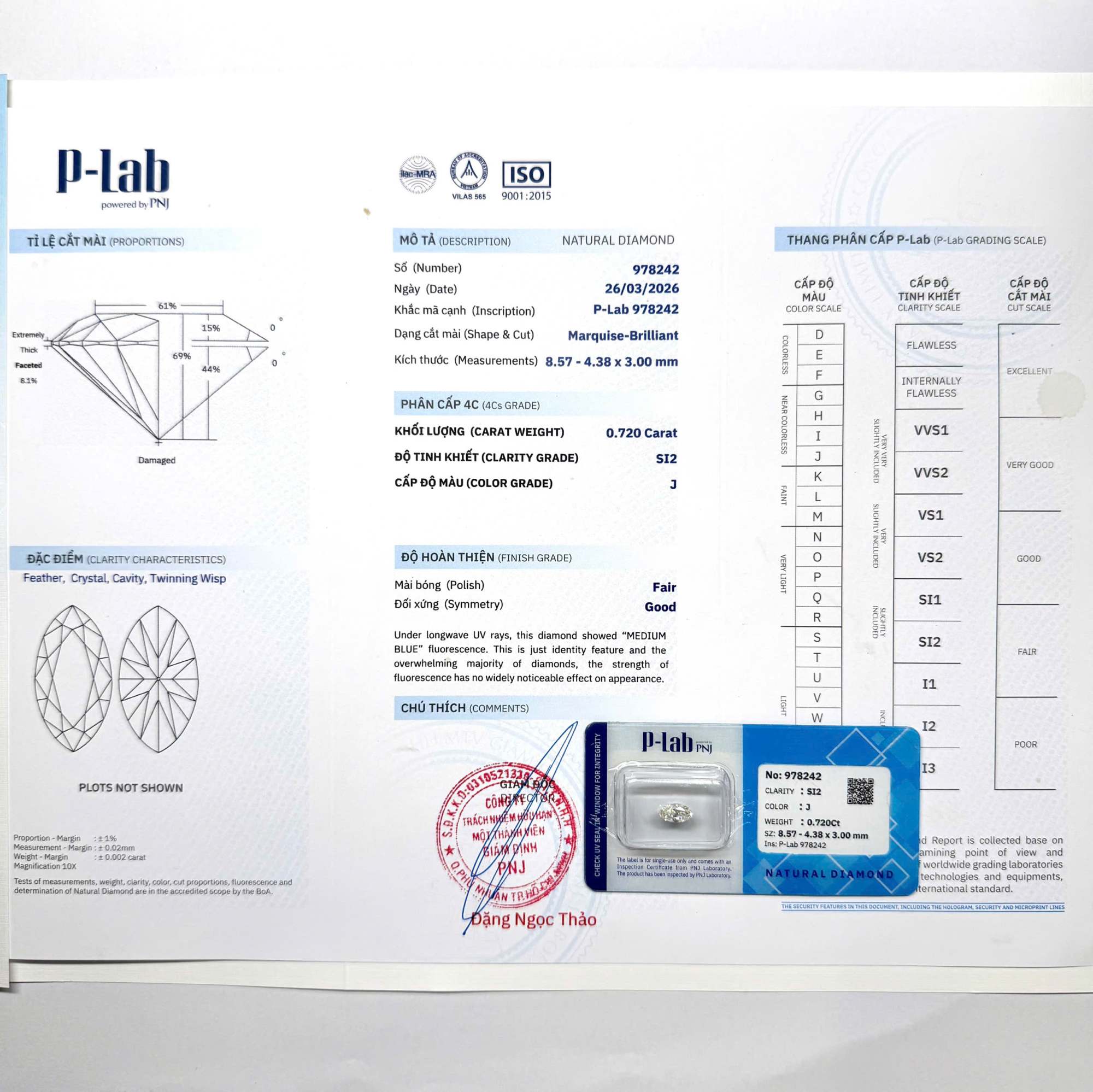 Kim cương viên 8.57 - 4.38 J SI2 P-LAB DDD4016413 - Ảnh 3