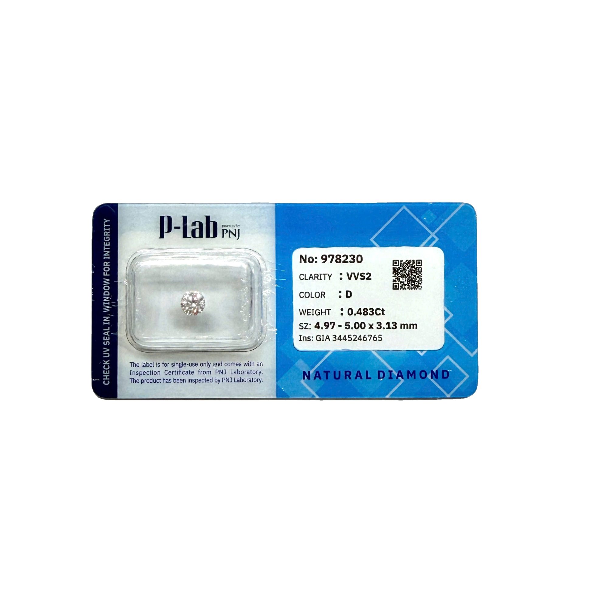 Kim cương viên 4.97 - 5.00 D VVS2 P-LAB, GIA DDD4016596 - Ảnh 2