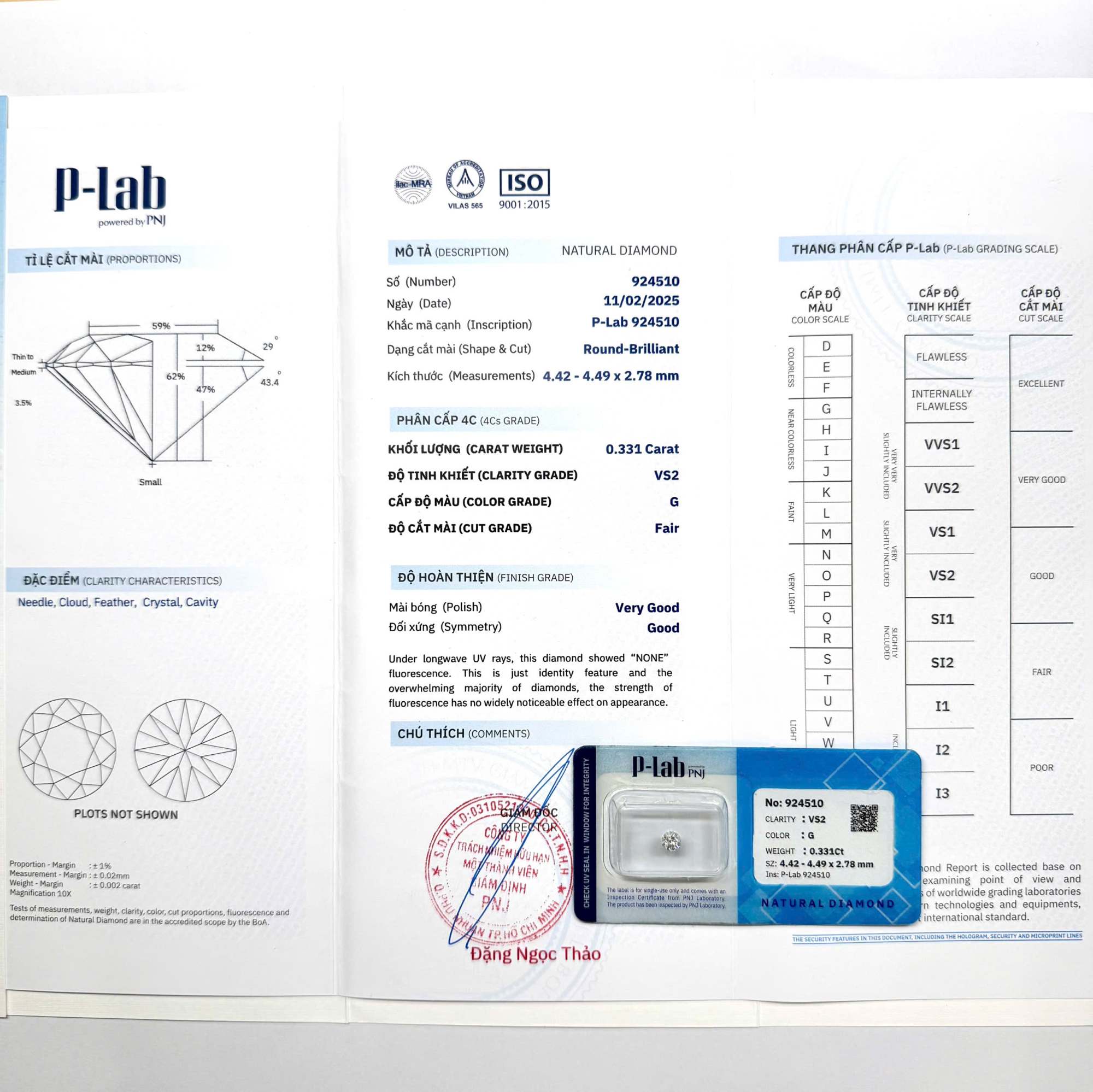 Kim cương viên 4.42 - 4.49 G VS2 P-LAB DDD4016726 - Ảnh 3