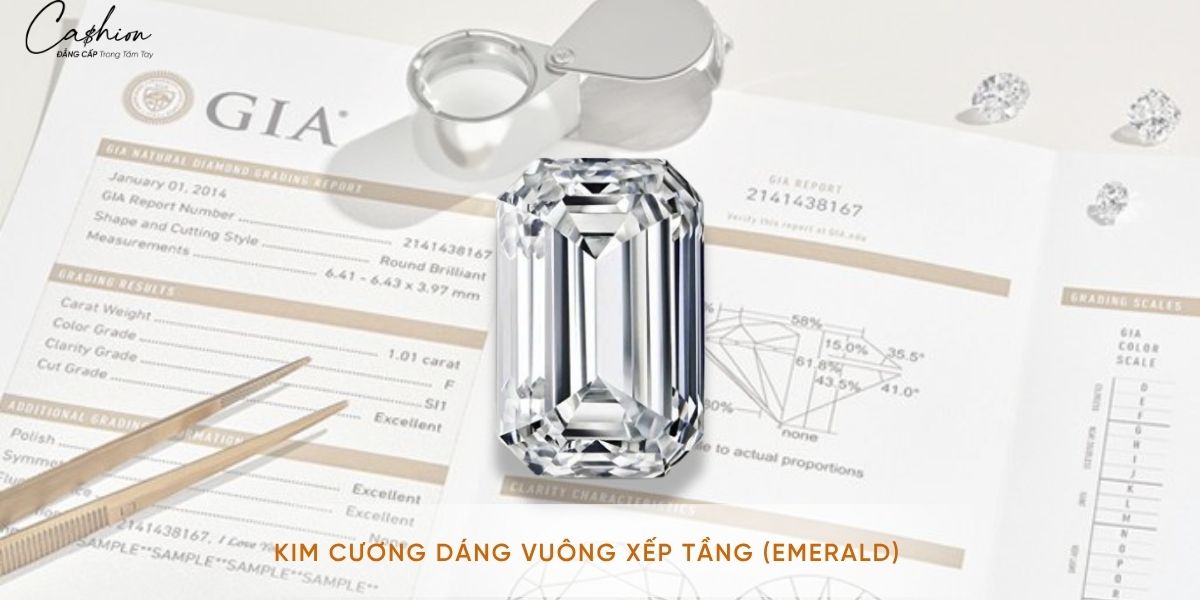 Hình ảnh: Hình ảnh thực tế kim cương viên dáng vuông xếp tầng.