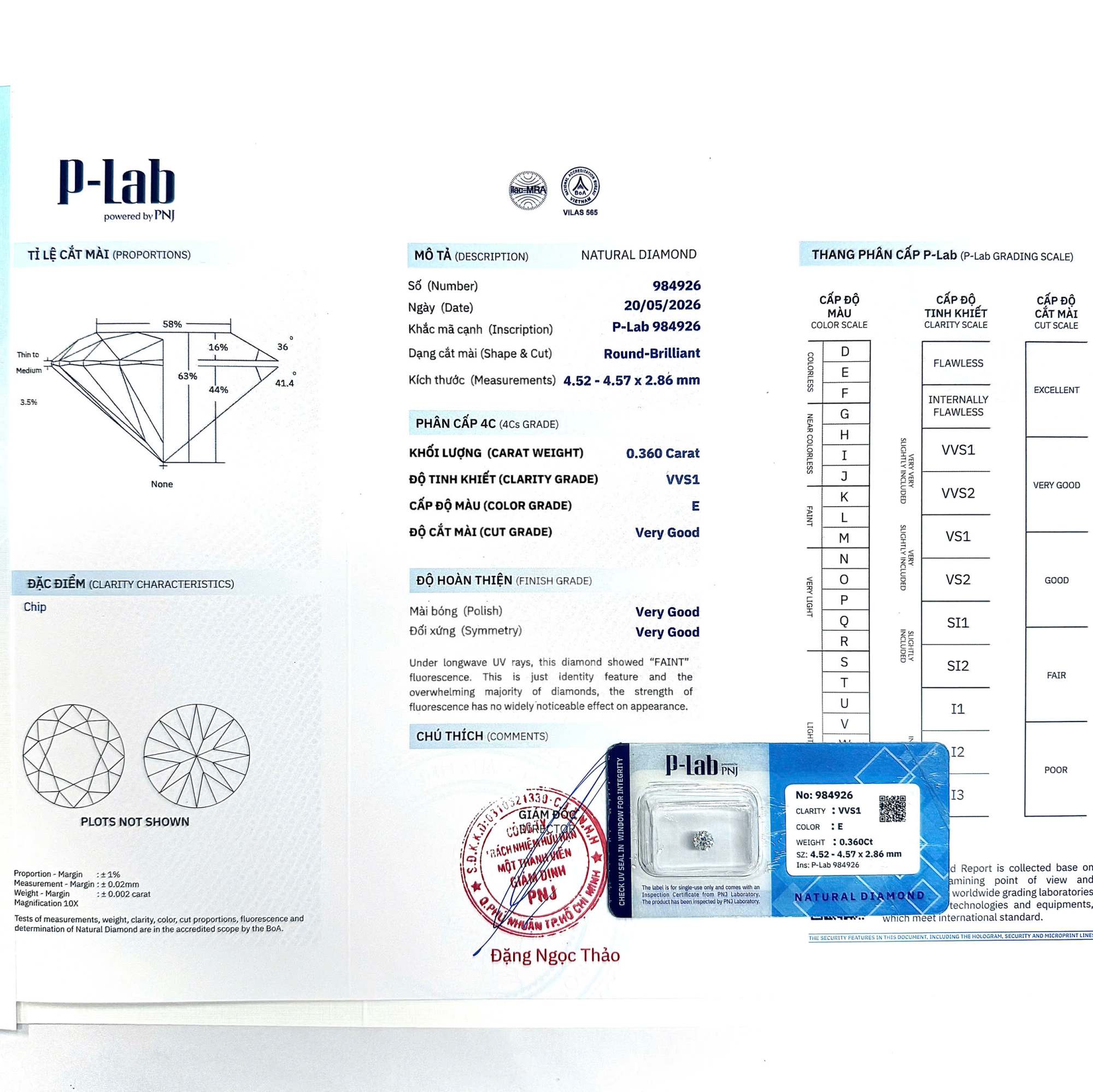 Kim cương viên 4.52 - 4.57 E VVS1 P-LAB DDD4016618 - Ảnh 3