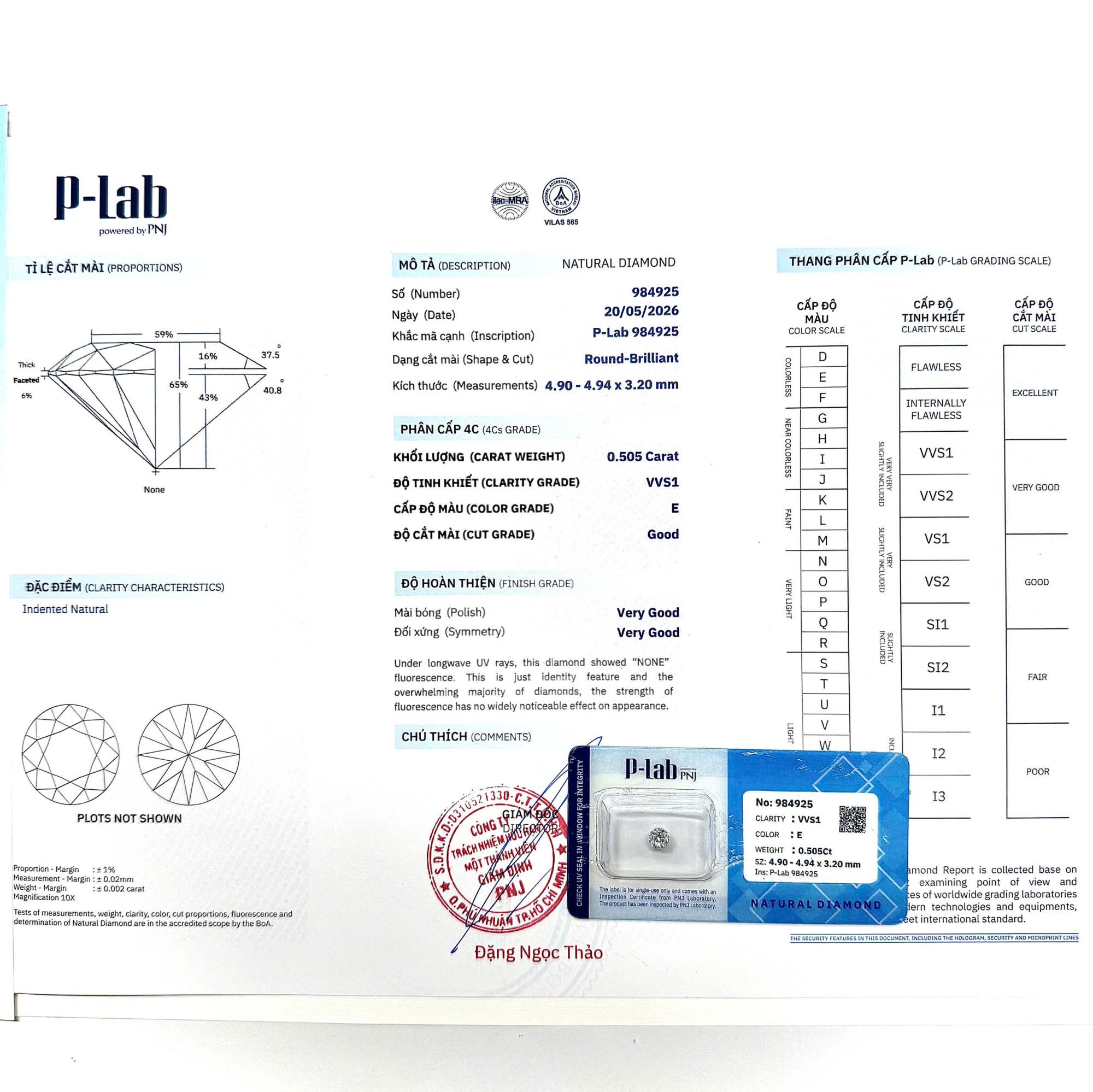 Kim cương viên 4.90 - 4.94 E VVS1 P-LAB DDD4017685 - Ảnh 3