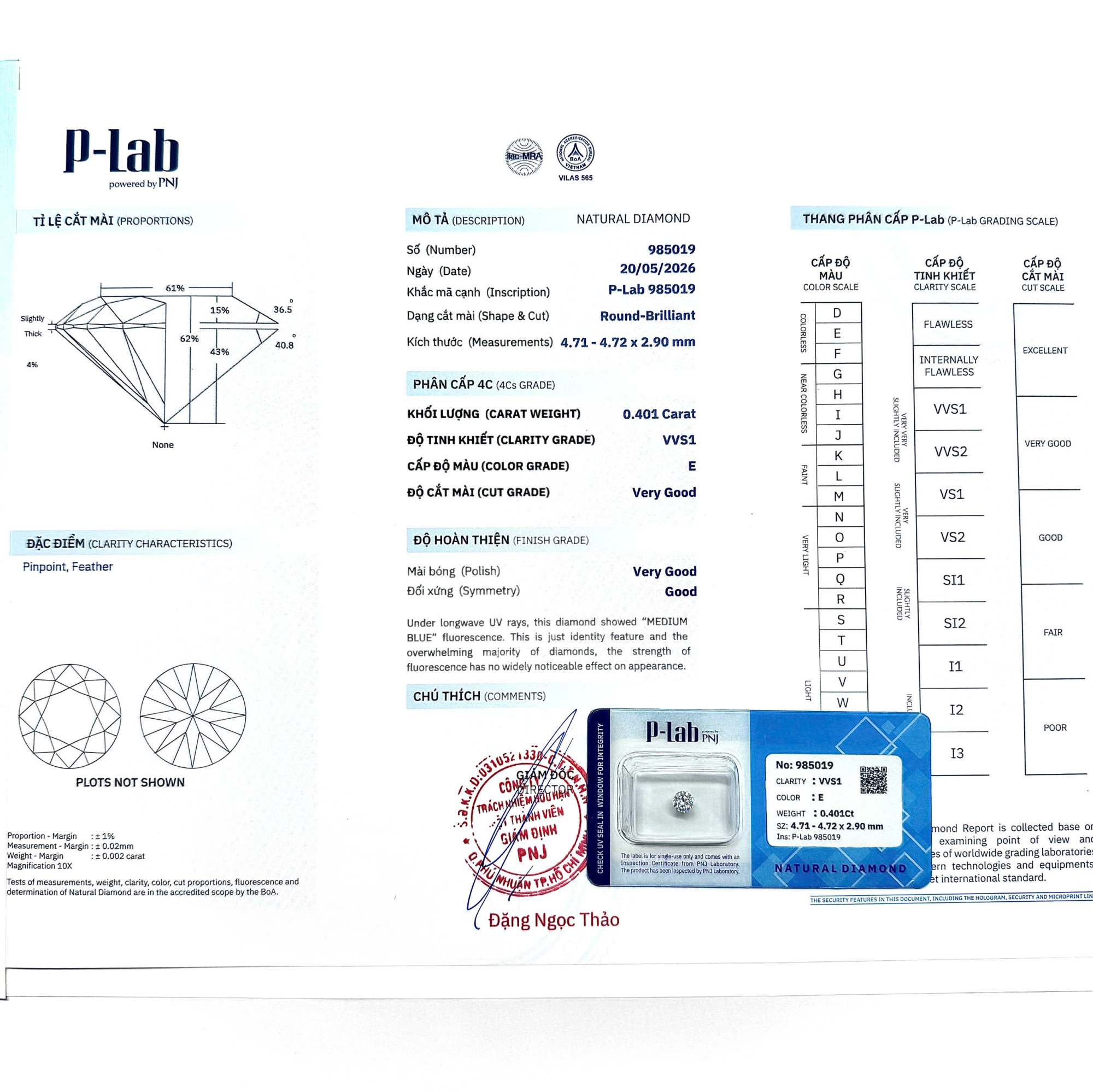 Kim cương viên 4.71 - 4.72 E VVS1 P-LAB DDD4017723 - Ảnh 3