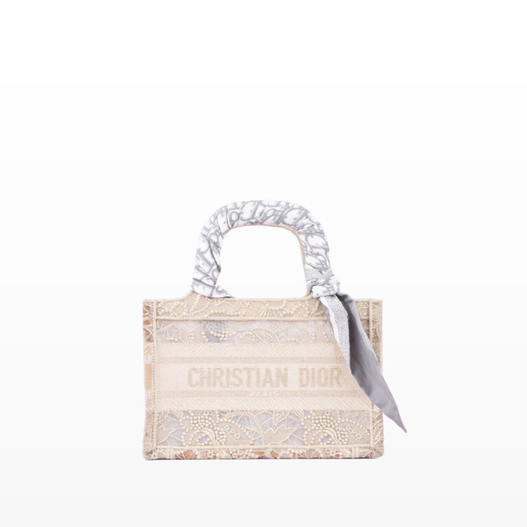 Túi Tote Dior Mini Book Tote Lace Embroidery Beige Nữ TUI4014467