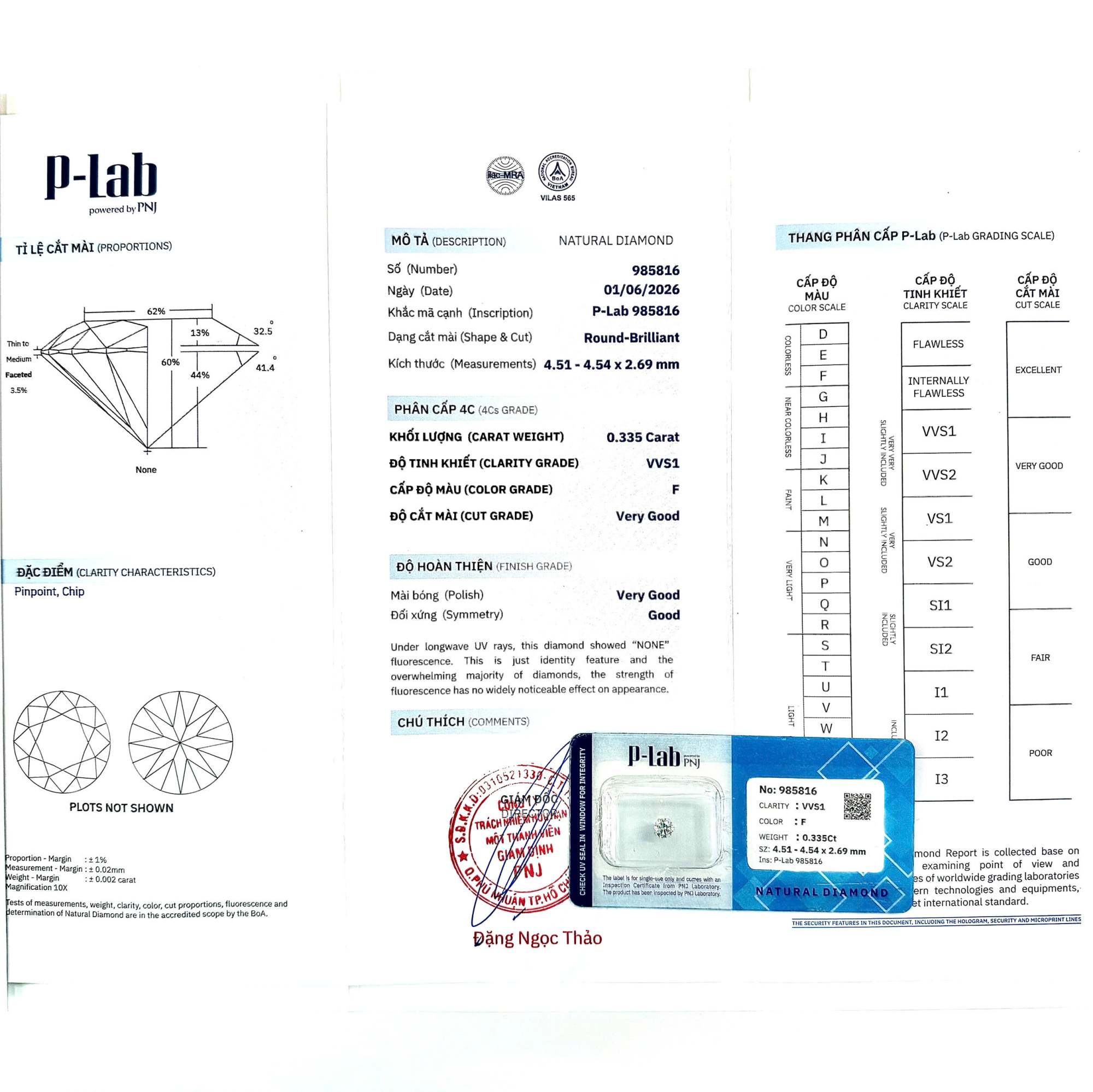 Kim cương viên 4.51 - 4.54 F VVS1 P-LAB DDD4015540 - Ảnh 3