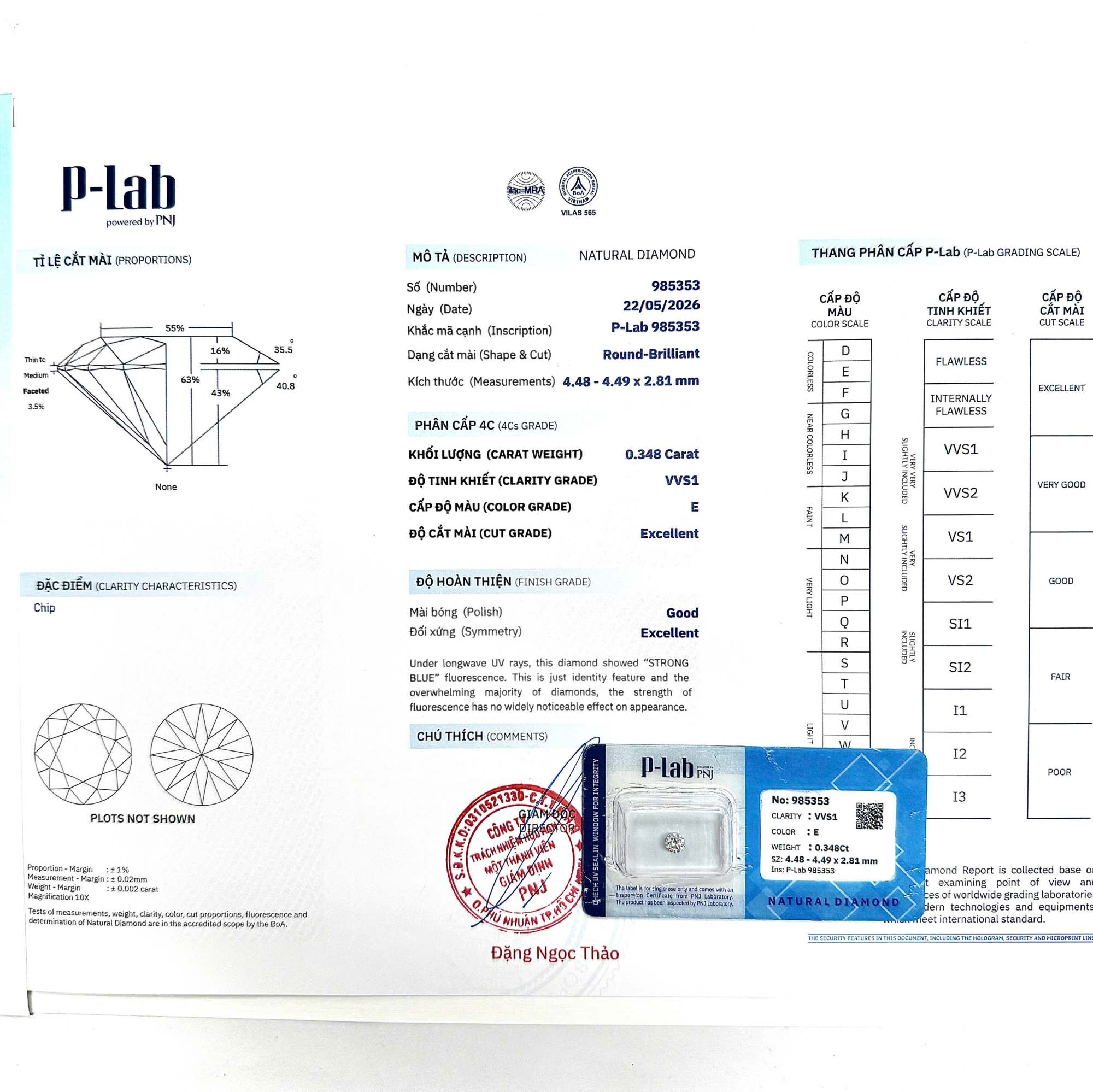 Kim cương viên 4.48 - 4.49 E VVS1 P-LAB DDD4016628 - Ảnh 3