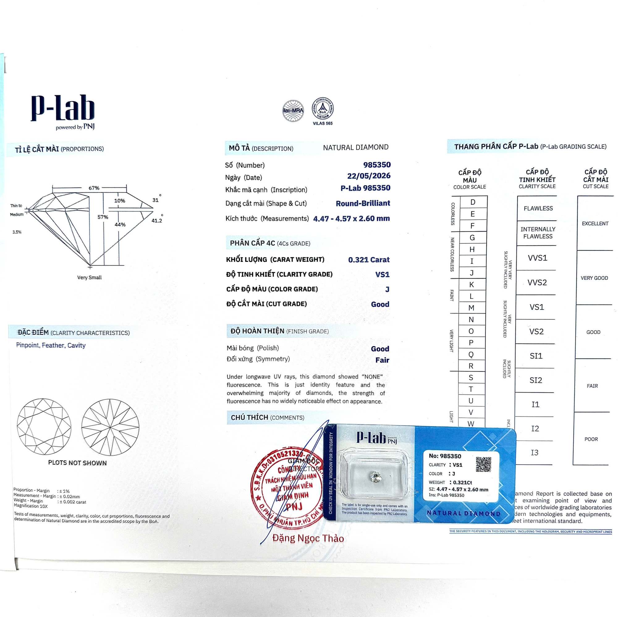 Kim cương viên 4.47 - 4.57 J VS1 P-LAB DDD4016639 - Ảnh 3