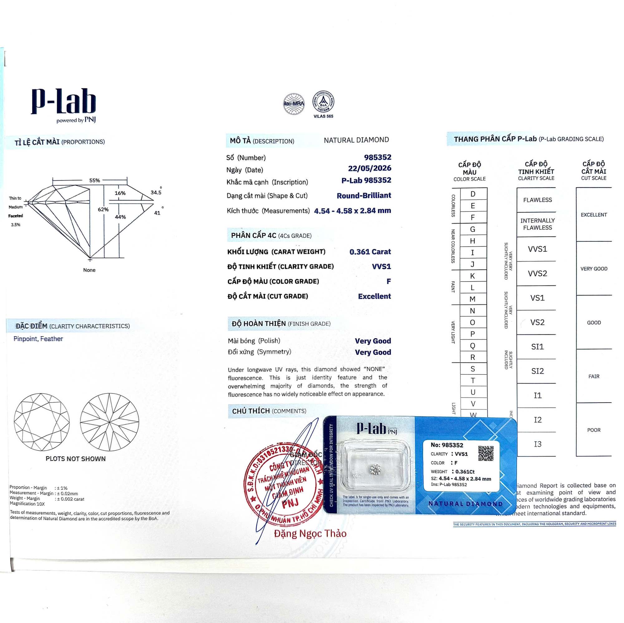 Kim cương viên 4.54 - 4.58 F VVS1 P-LAB DDD4017029 - Ảnh 3