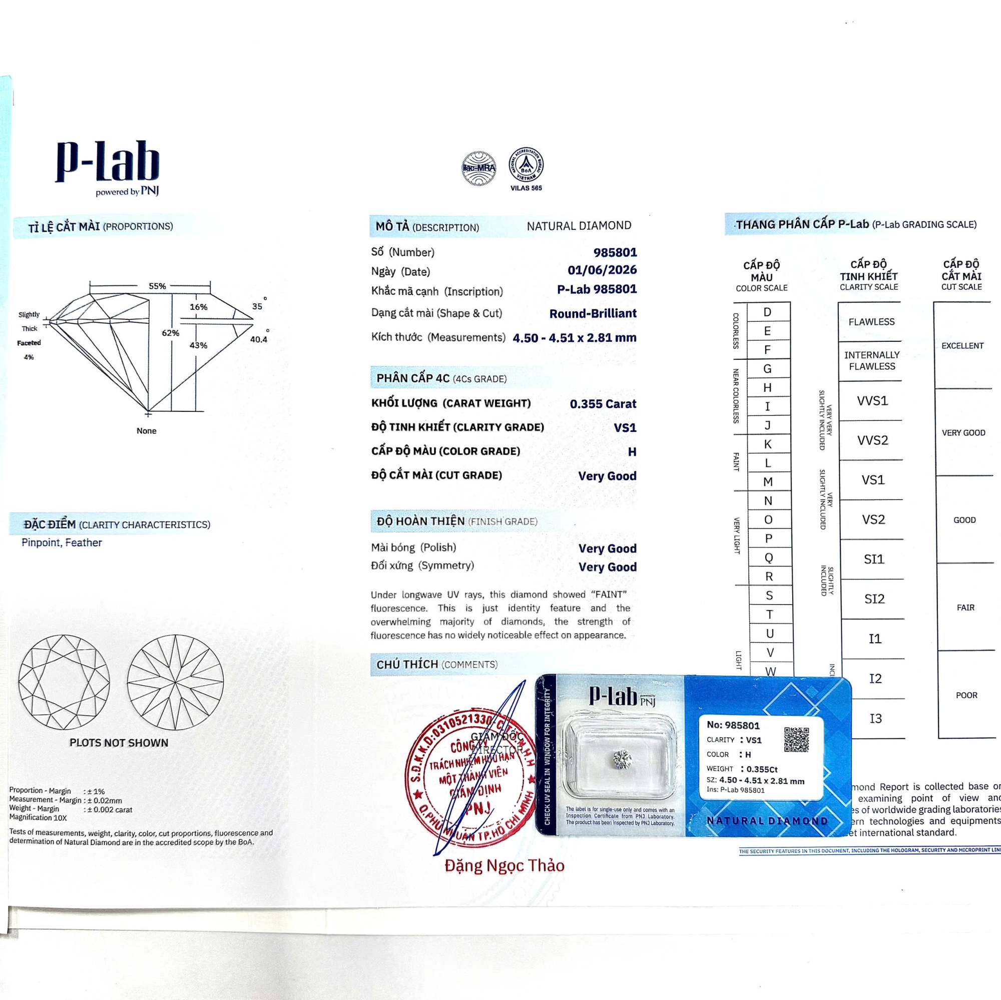 Kim cương viên 4.50 - 4.51 H VS1 P-LAB DDD4017068 - Ảnh 3