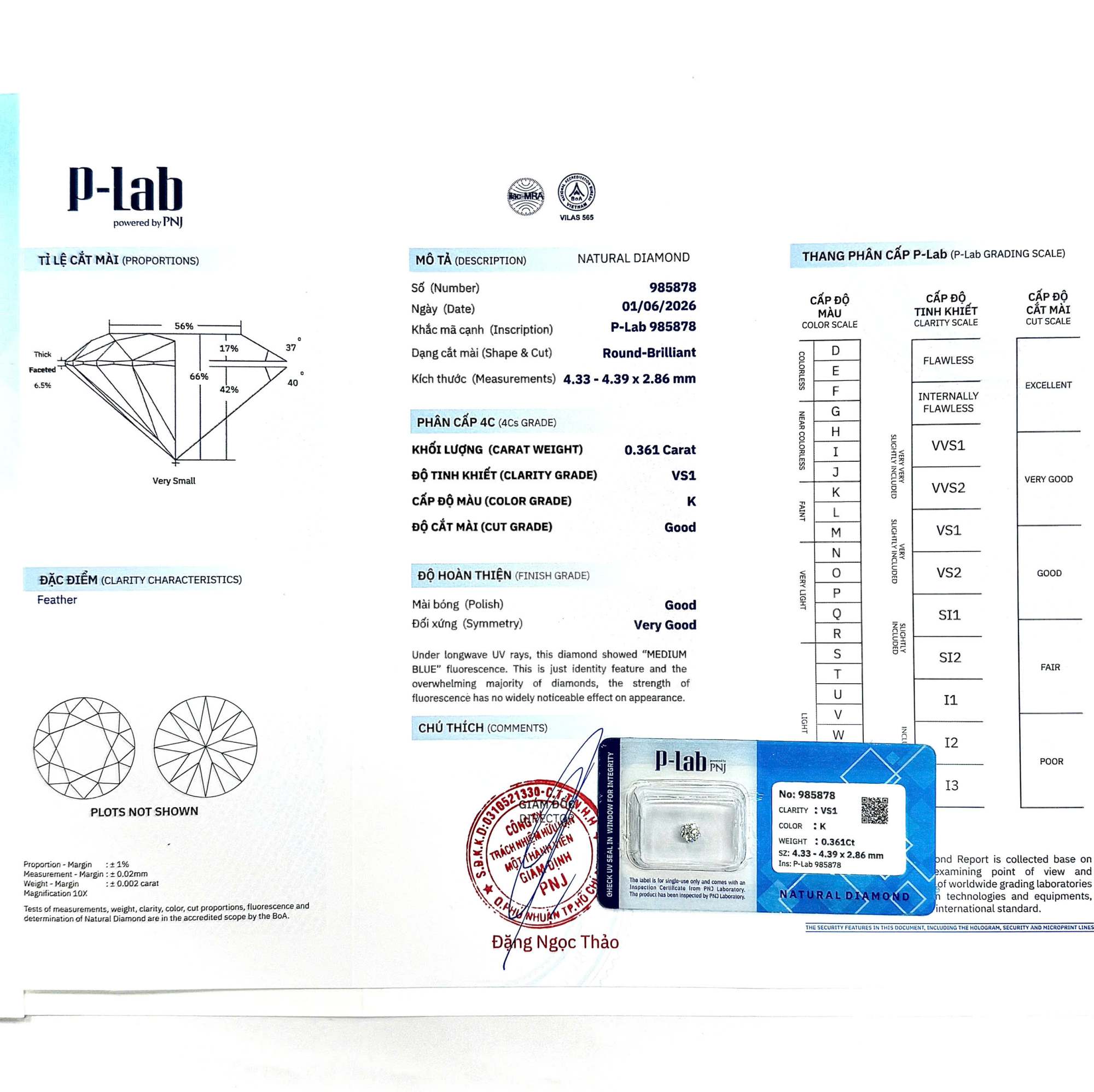 Kim cương viên 4.33 - 4.39 K VS1 P-LAB DDD4017311 - Ảnh 3
