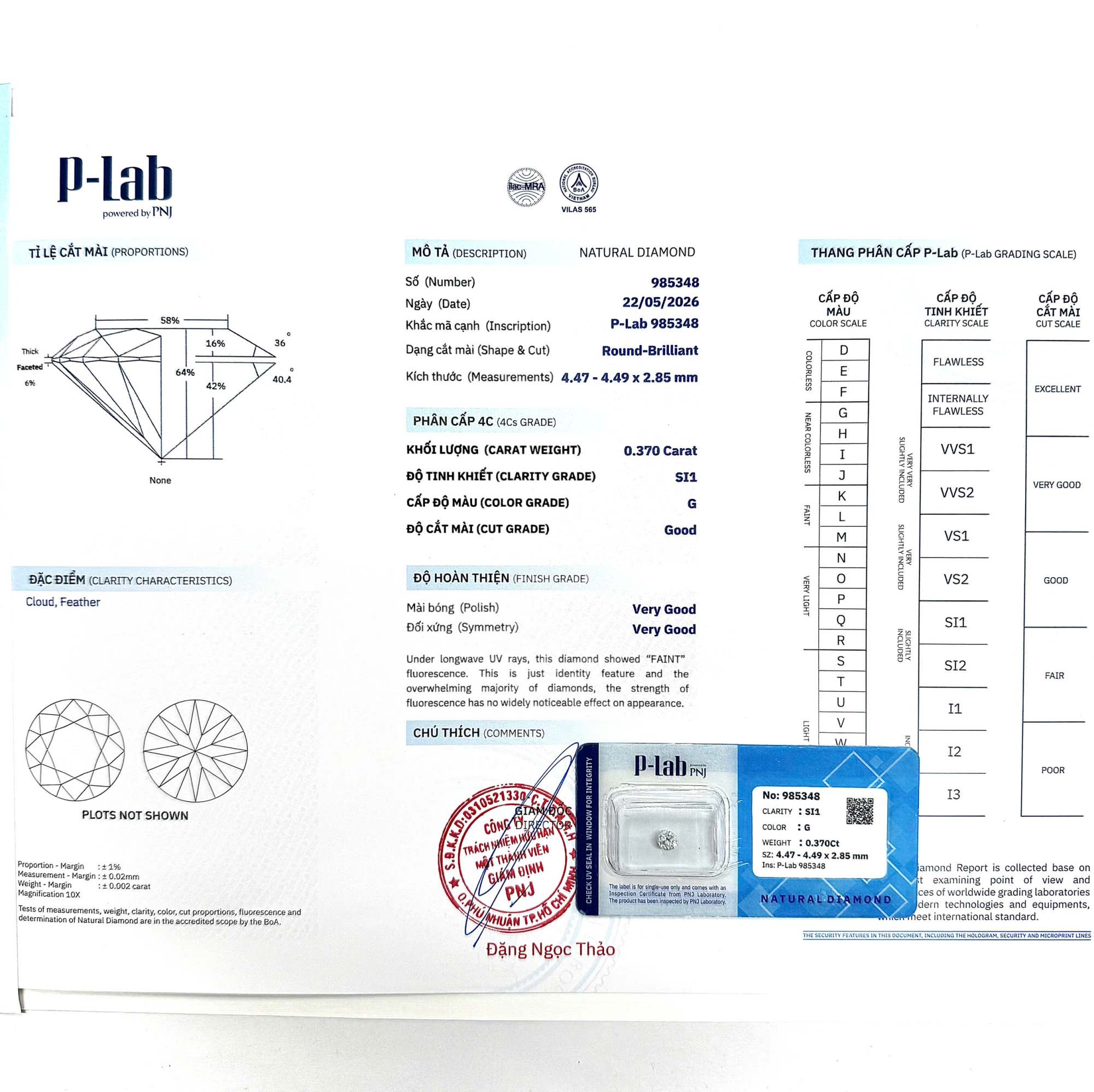 Kim cương viên 4.47 - 4.49 G SI1 P-LAB DDD4017609 - Ảnh 3