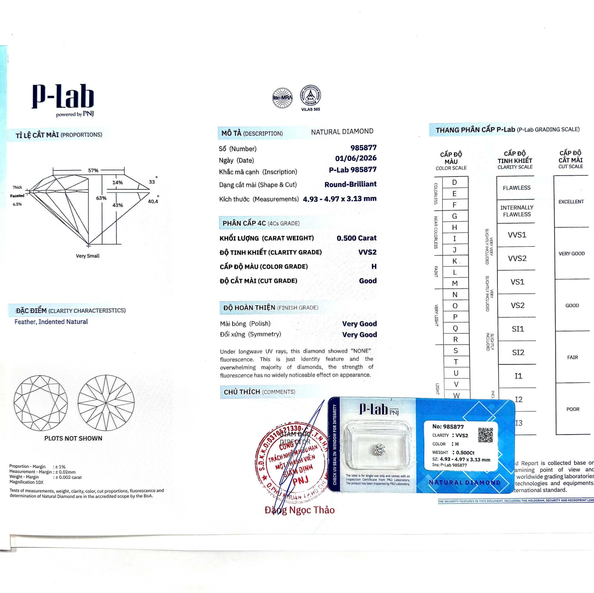 Kim cương viên 4.93 - 4.97 H VVS2 P-LAB DDD4017695 - Ảnh 3