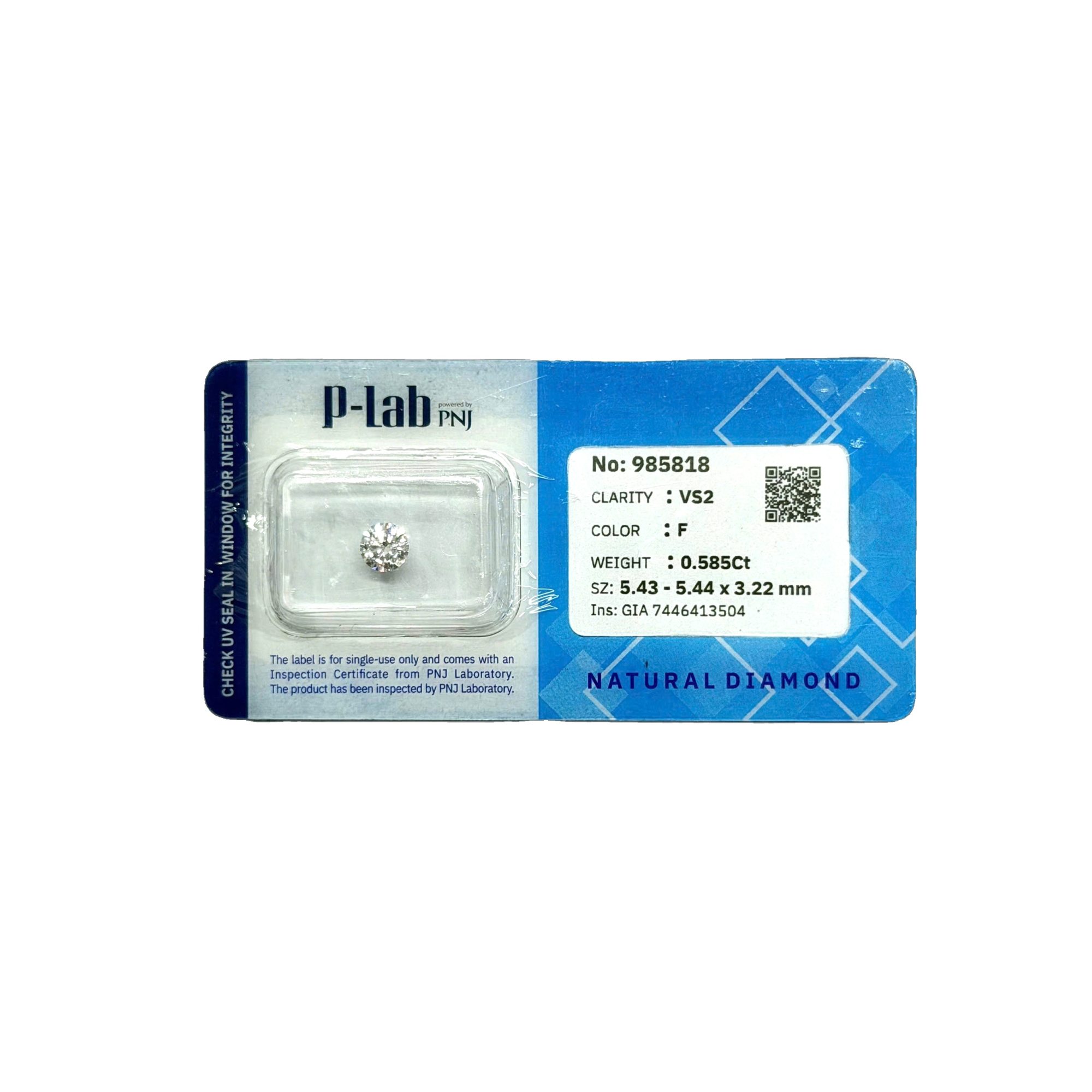 Kim cương viên 5.43 - 5.44 F VS2 P-LAB DDD4018250 - Ảnh 2